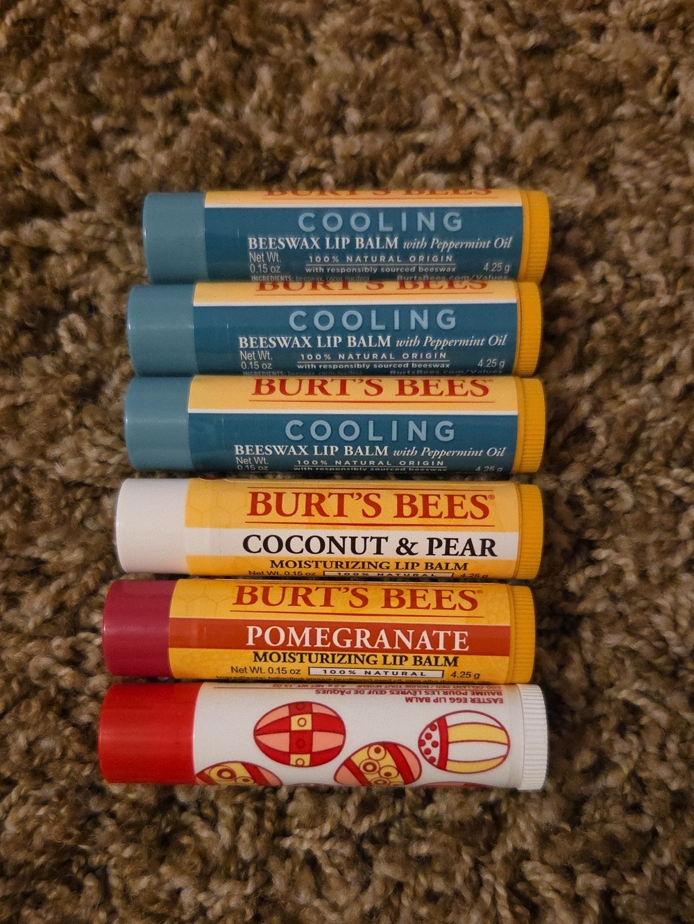 5 burts bees Lip Balms + Avon Red Easter Balm
